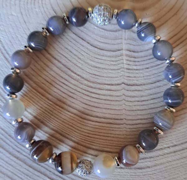 Botswana Agate, Silver Hematite and Micro Pave AAA Zirconia Beads Disco Round Ball Charms Copper Spacer