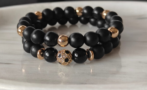Black Dull Polish Matte Onyx Agata, Gold hematite and 6-8mm Football Shape Round Beads Copper Micro Pave Cubic Zircon