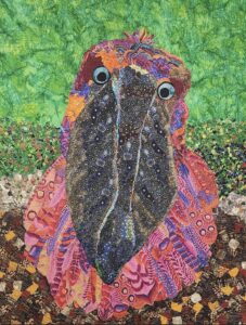 'Kevin' the Shoebill Stork has put a smile on so many faces. This is a fabric collage quilt I created.